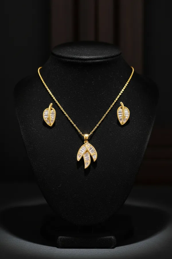 Golden_Leaf_Design_Jewelry_Set_Necklace_With_Matching_Earrings_For_Women