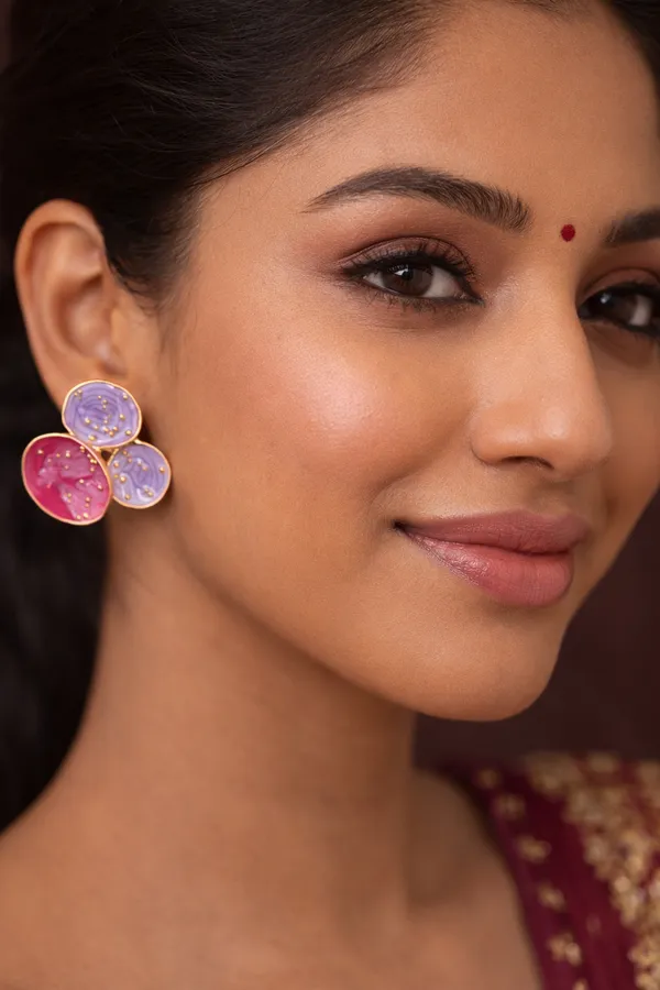 Light_And_Dark_Pink_Floral_Enamel_Stud_Earrings_Purple_Trio_For_Women