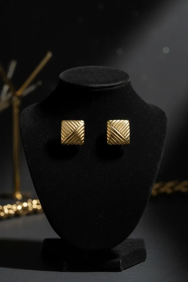 Gold_Plated_Rectangular_Striped_Stud_Earrings_For_Women
