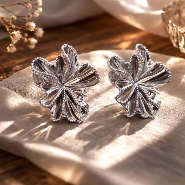 White_Elegant_Silver_Toned_Floral_Stud_Earrings_For_Women