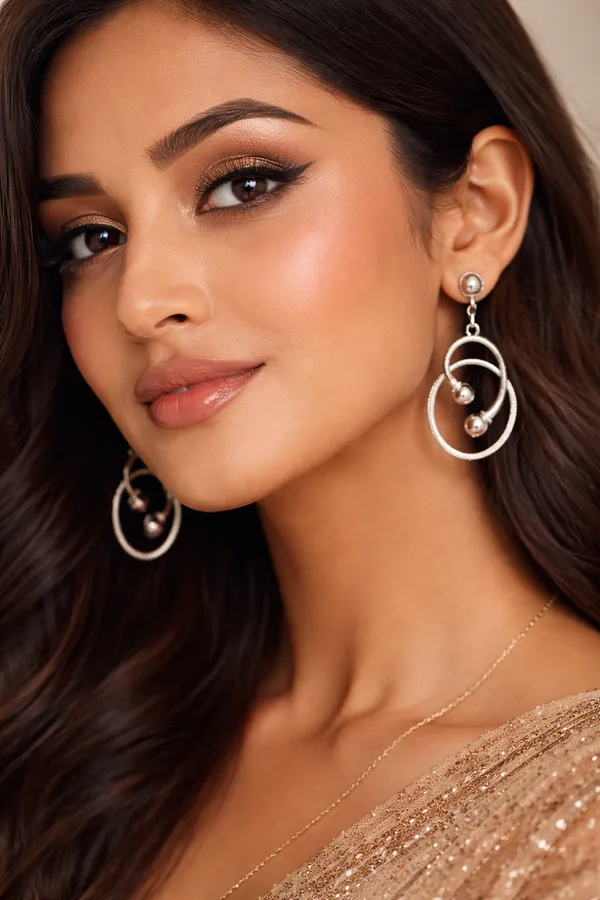 Silver_Interlocking_Circle_Tone_Drop_Earrings_With_Ball_Accents_For_Women