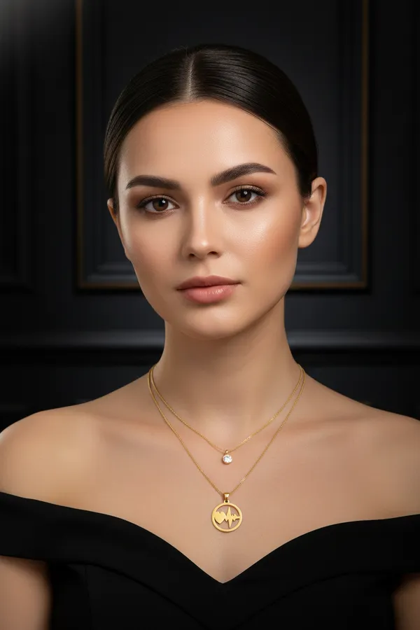 Golden_Dual_Layer_Heartbeat_And_Crystal_Pendant_Gold_Chain_Necklace_Set_For_Women
