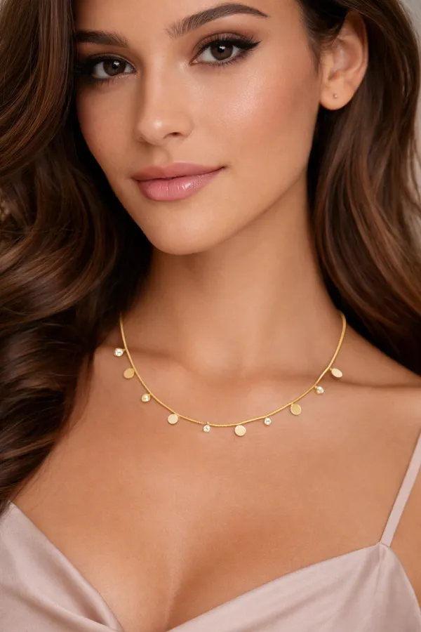 Golden_Disc_And_Crystal_Charm_Choker_Necklace_For_Women