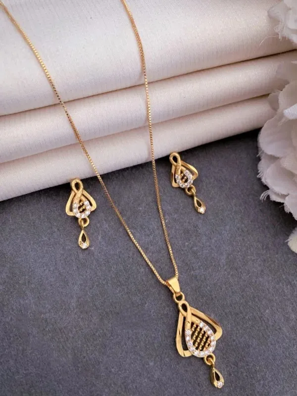 Gold_Plated_Cz_Stone_Pendant_Necklace_Set_With_Earrings_For_Women