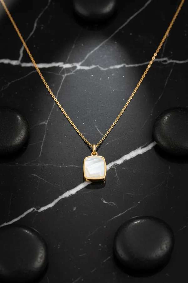 White_Elegant_Square_Mother_Of_Pearl_Gold_Plated_Pendant_Necklace_For_Women