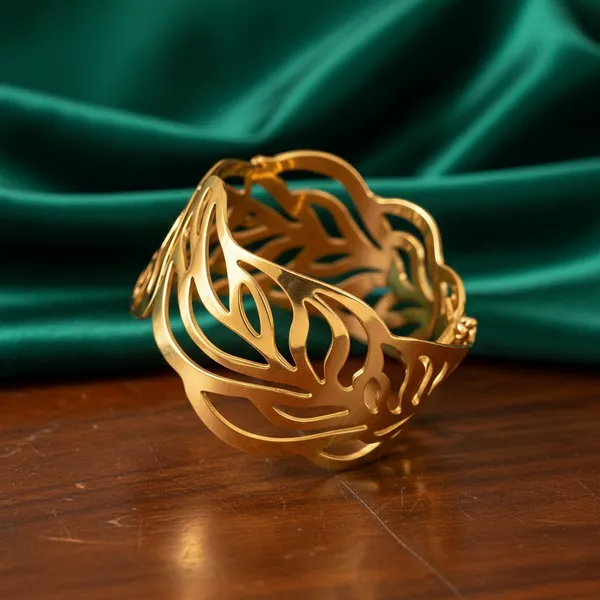 Gold_Plated_Leaf_Design_Statement_Bracelet_For_Women