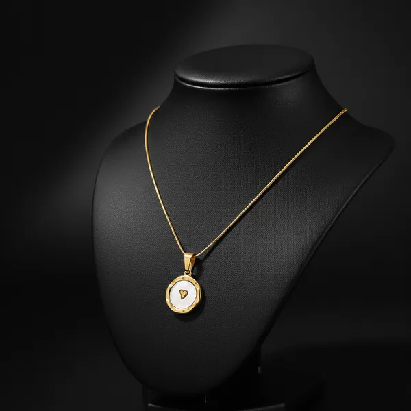 White_And_Gold_Plated_Heart_Pendant_Necklace_With_Enamel_For_Women