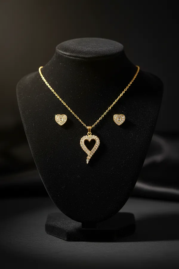 Golden_Elegant_Heart_Shaped_Cz_Necklace_And_Earring_Set_Gold_Plated_Jewelry_For_Women