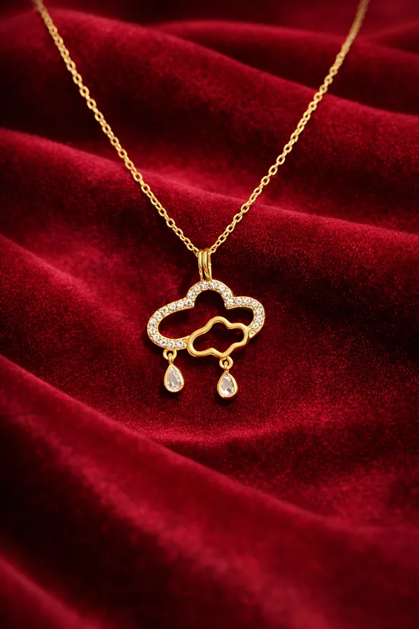 Golden_Cloud_And_Raindrop_Crystal_Pendant_Necklace_Gold_Plated_Chain_For_Women