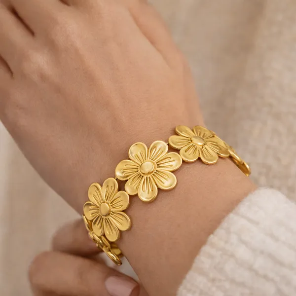 Golden_Floral_Cuff_Bracelet_With_Dimensional_Flower_Design_For_Women