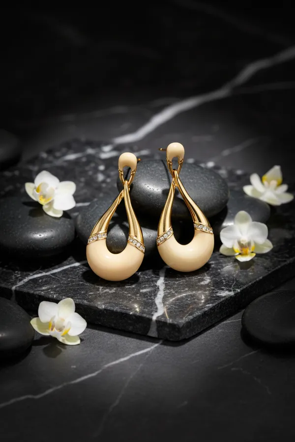White_Elegant_Cream_Drop_Earrings_With_Gold_Accents_And_Crystal_Embellishments_For_Women