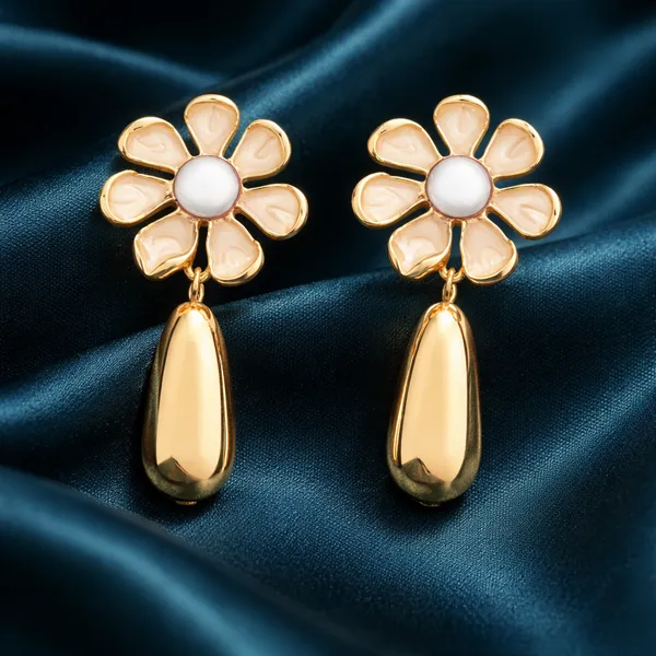 Golden_Flower_Drop_Earrings_With_Pearl_Center_For_Women