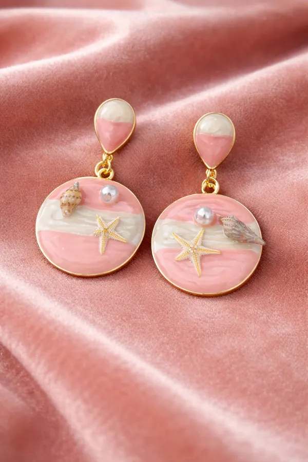 Pink_Seashell_Starfish_Drop_Earrings_With_Pearl_And_Shell_Accents_For_Women