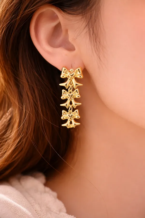 Golden_Triple_Bow_Drop_Earrings_Gold_Plated_For_Women