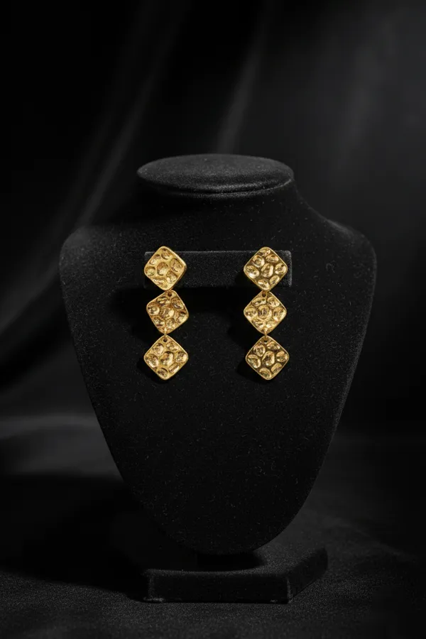 Gold_Plated_Textured_Square_Drop_Earrings_For_Women