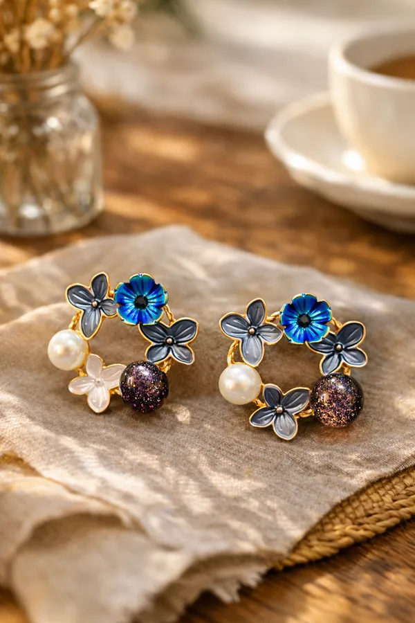 Blue_Floral_Wreath_Earrings_With_Pearl_And_Sparkle_Accents_For_Women