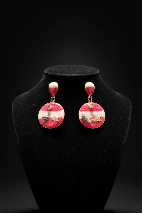 Red_And_White_Pink_Seashell_Starfish_Resin_Dangle_Earrings_For_Women