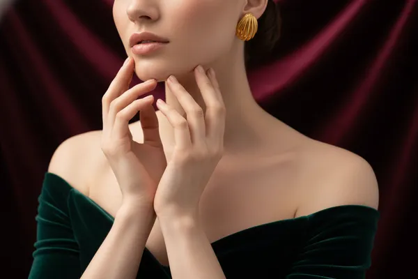 Gold_Plated_Ridged_Teardrop_Stud_Earrings_For_Women