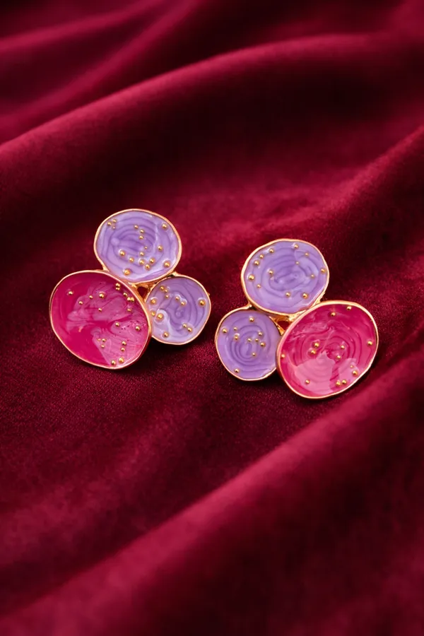 Light_And_Dark_Pink_Floral_Enamel_Stud_Earrings_Purple_Trio_For_Women