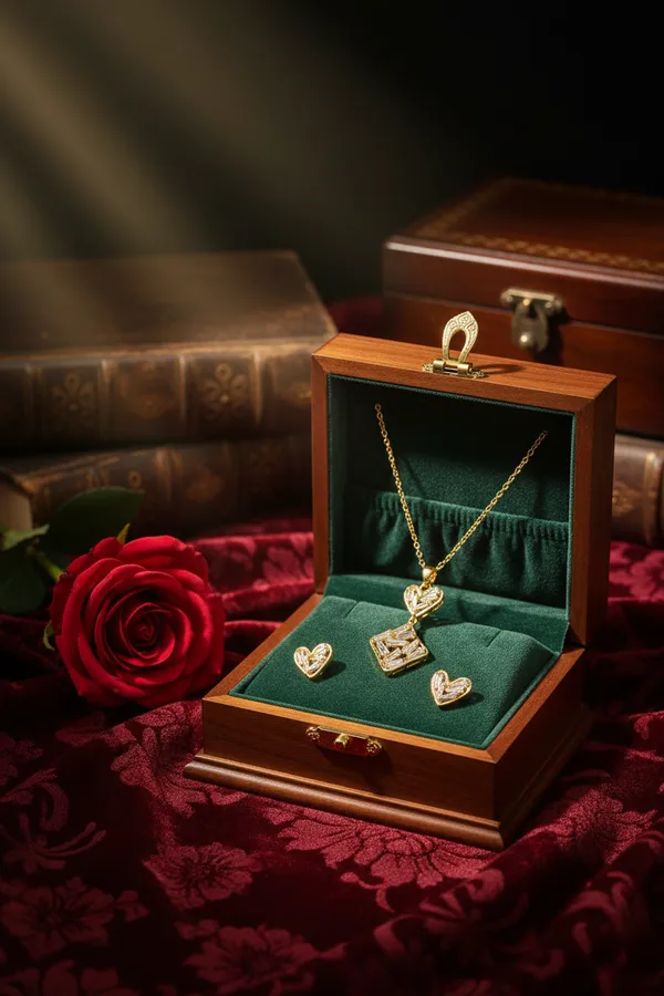 Gold_Plated_Crystal_Heart_And_Diamond_Pendant_Necklace_With_Matching_Earrings_Set_For_Women
