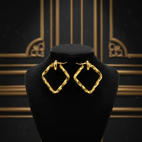 Golden_Twisted_Square_Hoop_Earrings_Gold_Plated_Fashion_Jewelry_For_Women