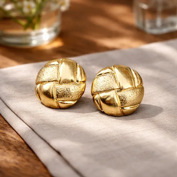 Golden_Woven_Dome_Stud_Earrings_For_Women
