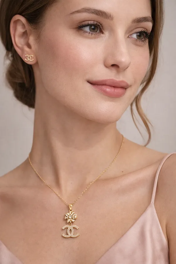 Golden_Floral_Cc_Pendant_Necklace_And_Earring_Set_With_Crystal_Embellishments_For_Women