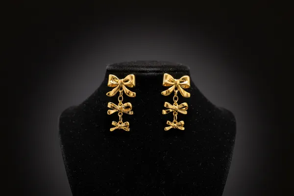 Golden_Triple_Bow_Drop_Earrings_Gold_Plated_Dangle_For_Women