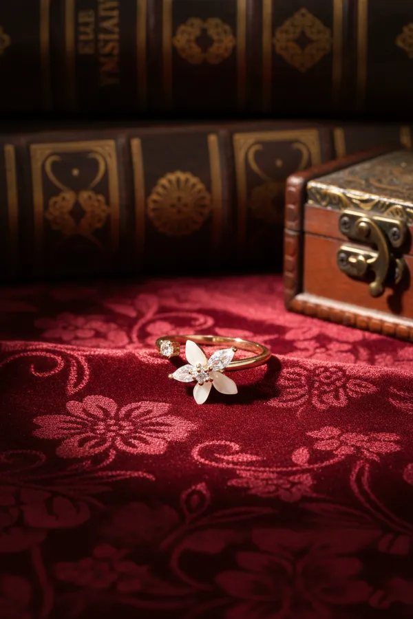 White_Elegant_Floral_Crystal_Open_Ring_Adjustable_Flower_With_Stone_Petals_For_Women