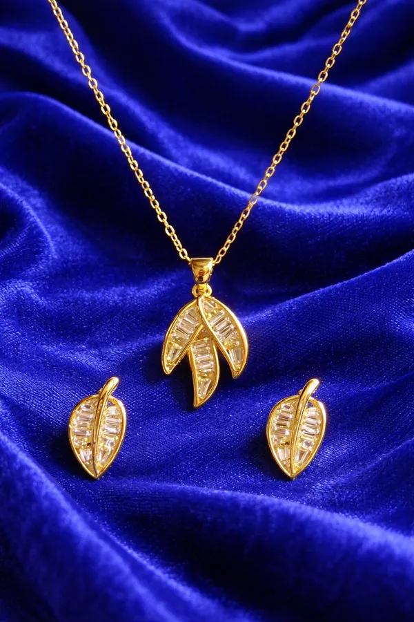 Golden_Leaf_Design_Jewelry_Set_Necklace_With_Matching_Earrings_For_Women