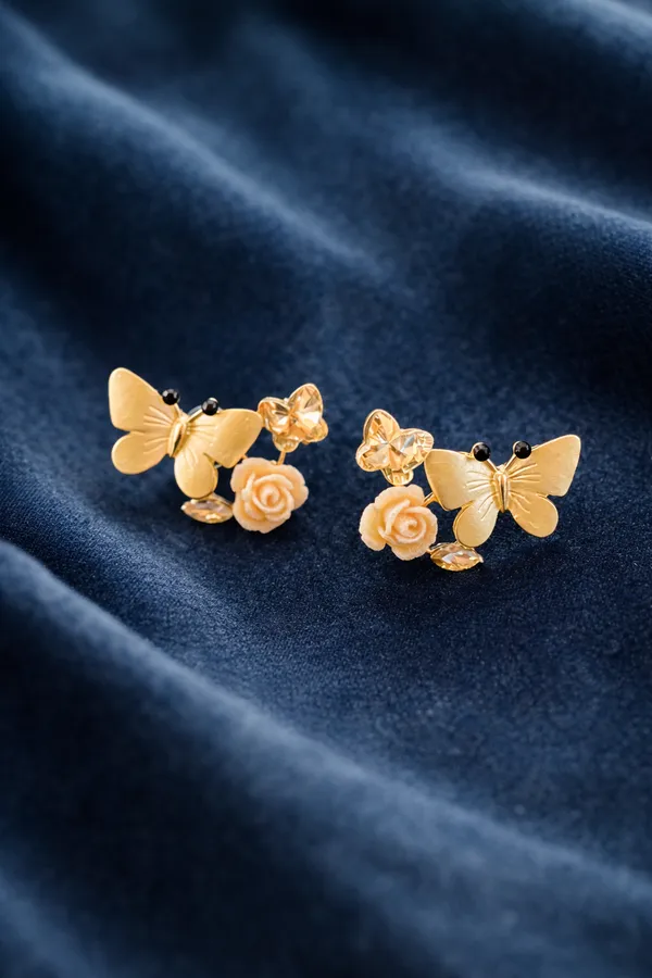Golden_Butterfly_And_Rose_Stud_Earrings_With_Crystal_Accents_For_Women