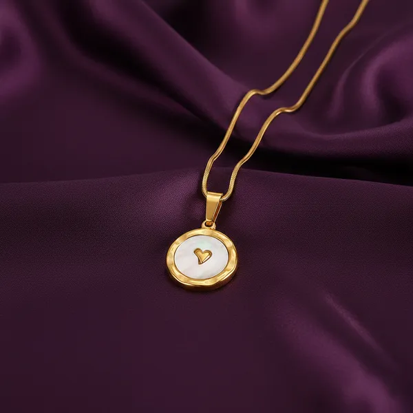 White_And_Gold_Plated_Heart_Pendant_Necklace_With_Enamel_For_Women