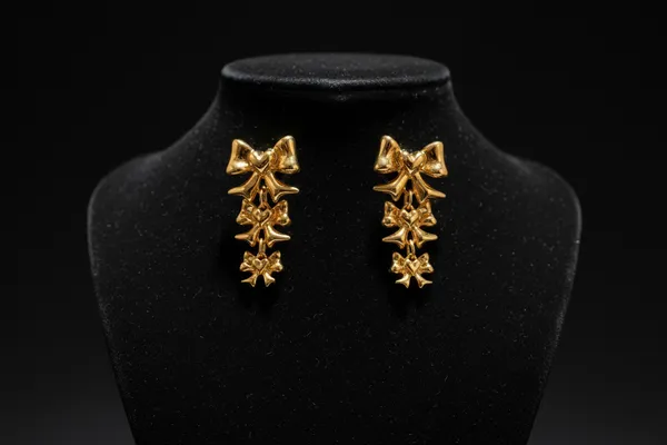 Golden_Triple_Bow_Drop_Earrings_Gold_Plated_For_Women