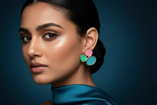 Multicolour_Pastel_Pink_And_Blue_Geometric_Circle_Stud_Earrings_With_Gold_Specks_For_Women