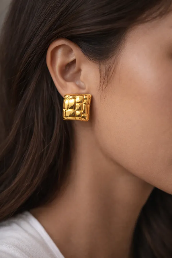 Gold_Plated_Quilted_Square_Stud_Earrings_For_Women