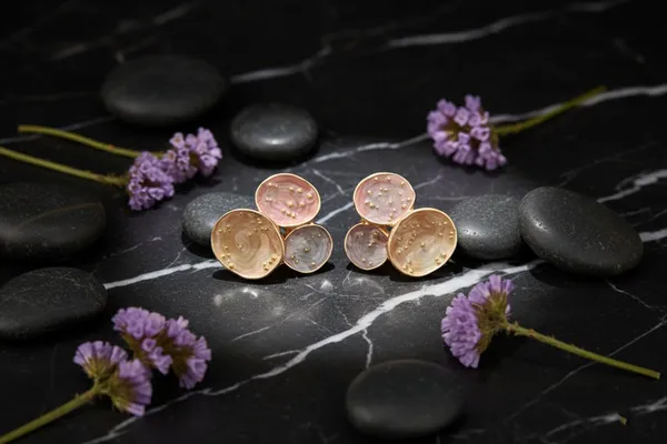 Pink_Multi_Circle_Resin_Stud_Earrings_With_Gold_Plating_For_Women