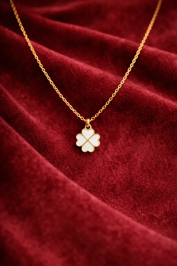 White_Clover_Four_Leaf_Enamel_Pendant_Necklace_With_Gold_Chain_For_Women
