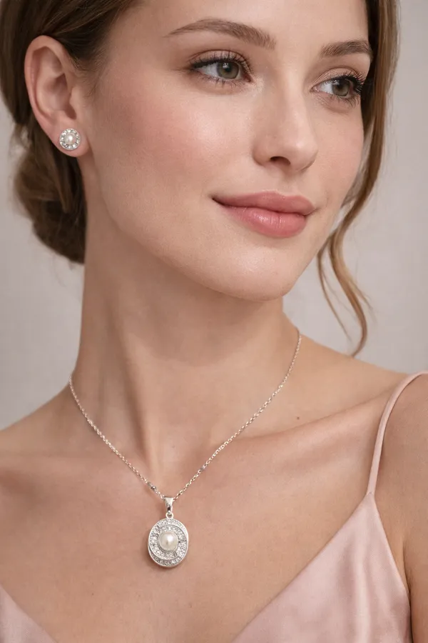 White_Elegant_Pearl_And_Crystal_Jewelry_Set_Necklace_Earrings_For_Women