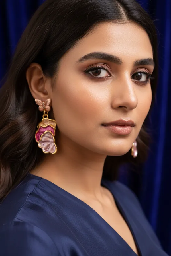 Pink_Butterfly_Shell_Drop_Earrings_With_Gold_Trim_For_Women