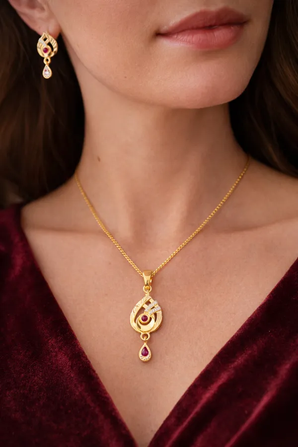 Golden_Ruby_Peacock_Pendant_Necklace_Set_With_Matching_Earrings_For_Women