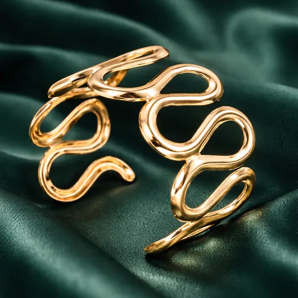Golden_Wavy_Abstract_Cuff_Bracelet_Statement_Adjustable_Open_Bangle_For_Women