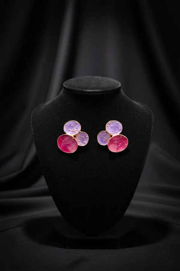 Light_And_Dark_Pink_Floral_Enamel_Stud_Earrings_Purple_Trio_For_Women
