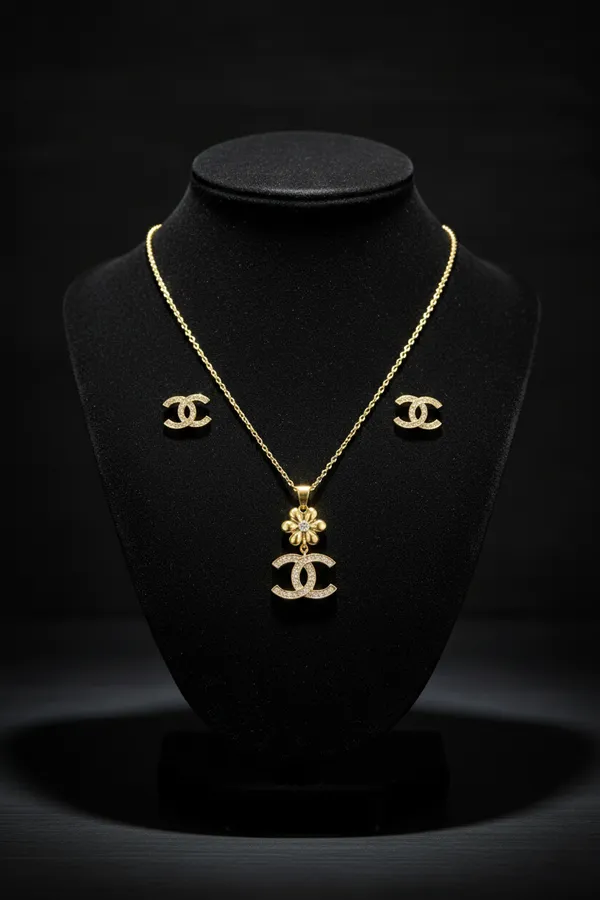 Golden_Floral_Cc_Pendant_Necklace_And_Earring_Set_With_Crystal_Embellishments_For_Women