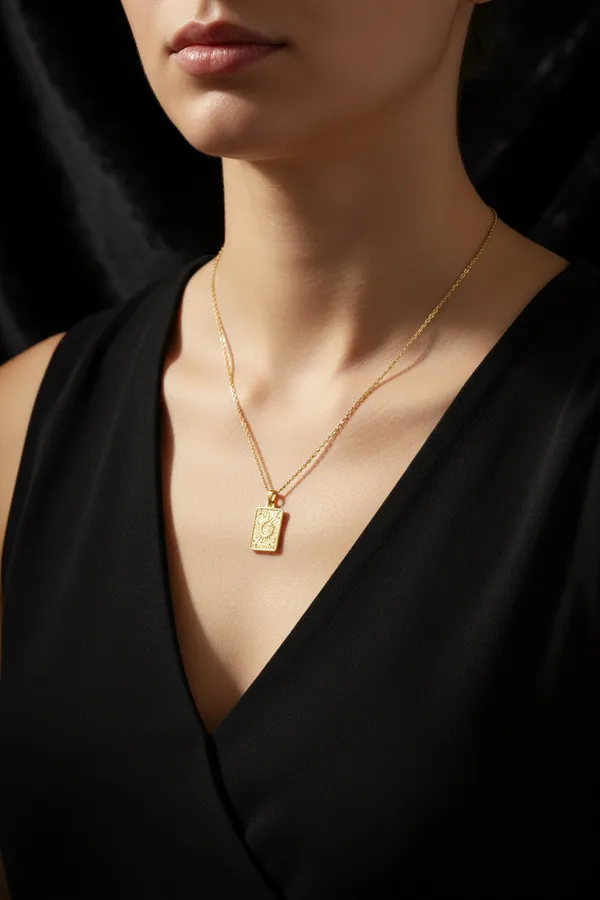 Gold_Plated_Crescent_Moon_Rectangular_Pendant_Necklace_For_Women