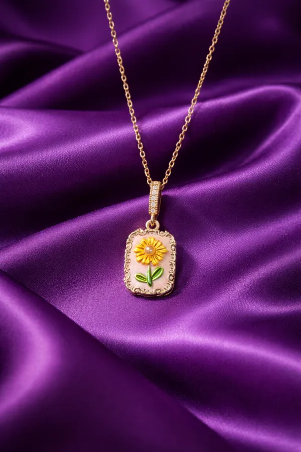 Golden_Sunflower_Enamel_Pendant_Gold_Chain_Necklace_For_Women