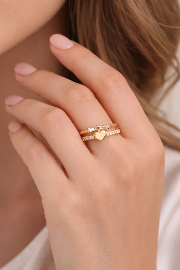 Golden_Elegant_Double_Layer_Heart_And_Bow_Crystal_Ring_Adjustable_Fashion_For_Women