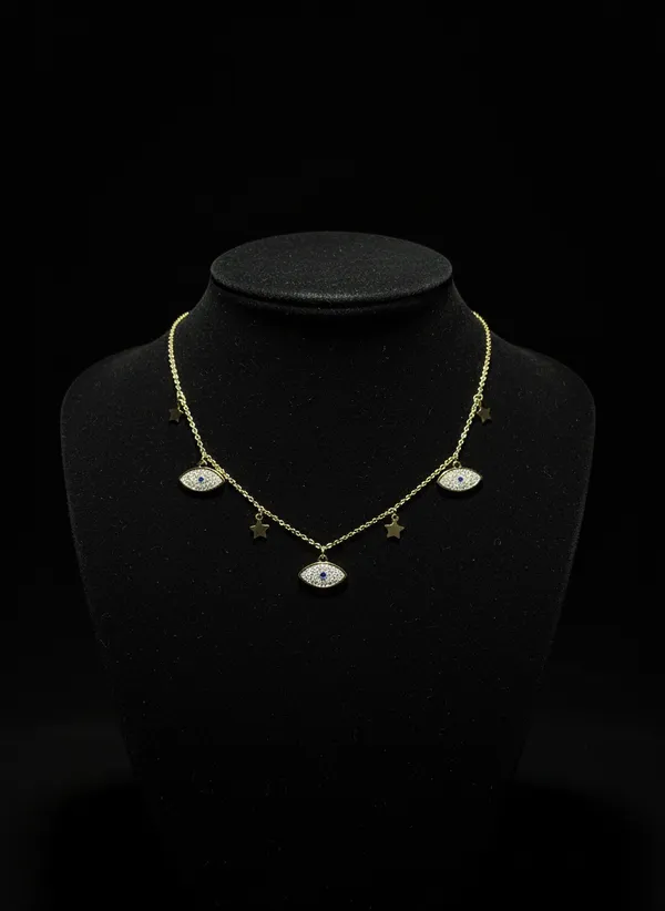 White_Evil_Eye_Star_Charm_Necklace_Gold_Plated_Delicate_Chain_With_Blue_Stone_Accents_For_Women