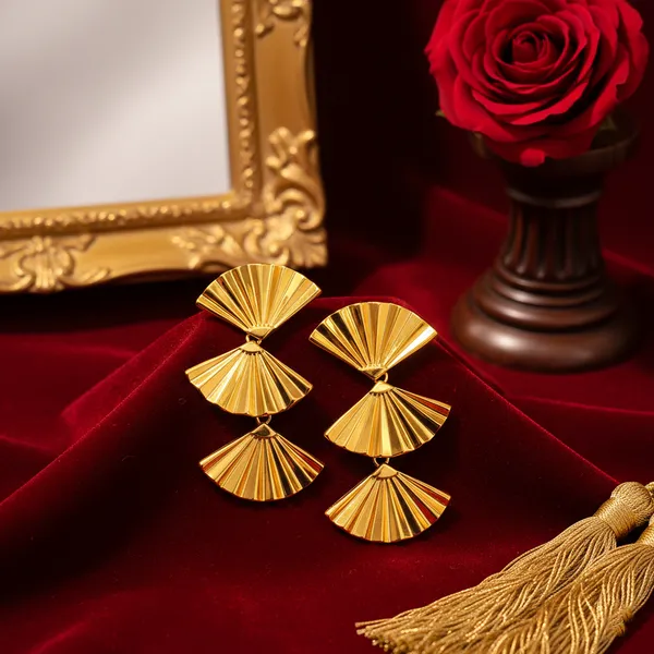 Golden_Triple_Tier_Gold_Plated_Fan_Shaped_Statement_Earrings_For_Women