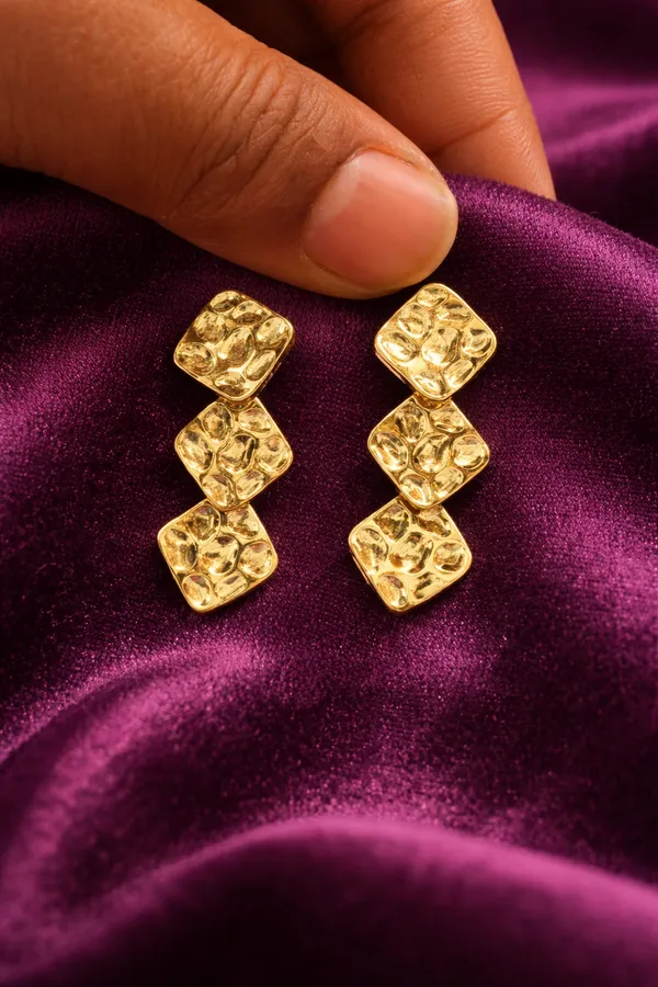 Gold_Plated_Textured_Square_Drop_Earrings_For_Women