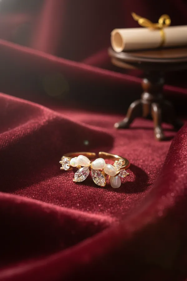 White_Elegant_Opal_And_Crystal_Flower_Ring_Gold_Plated_Adjustable_Open_Band_For_Women
